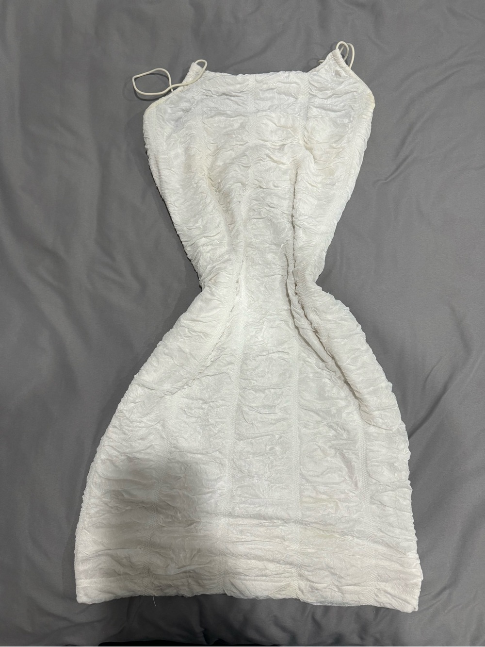 Bear Dance White Textured Spaghetti-Strap Mini Dress